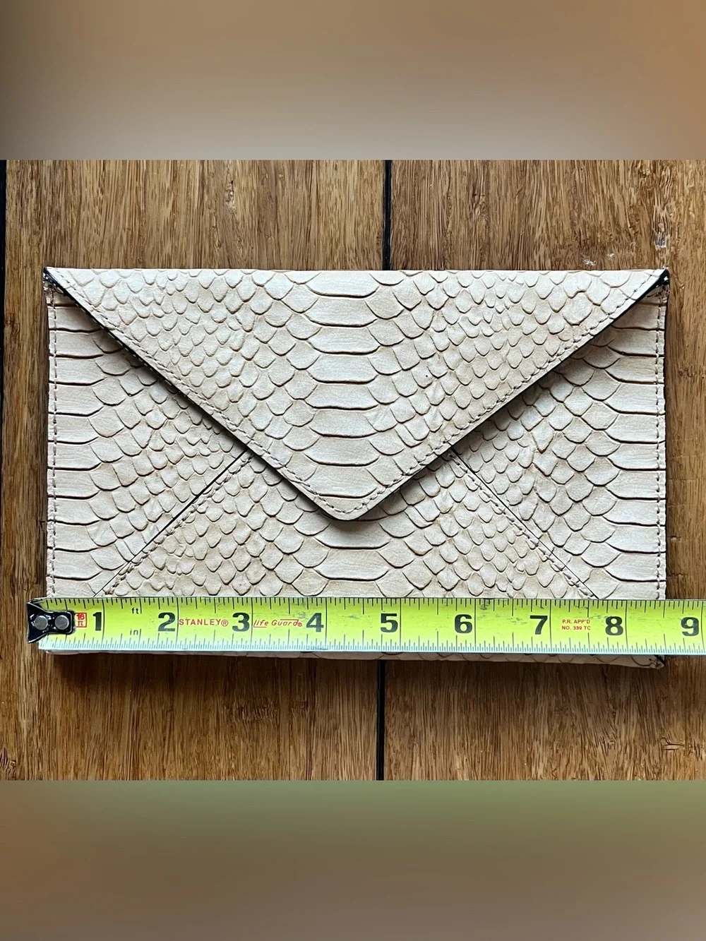 Loeffler Randall Python-Embossed Nude Leather Envelope Clutch